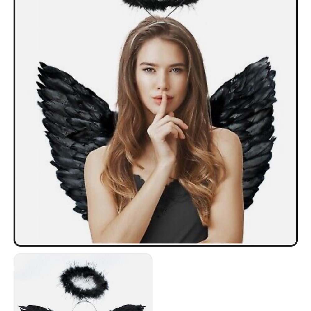 Way To Celebrate! Halloween Female Black Feather Angel Wings & Halo for Adults